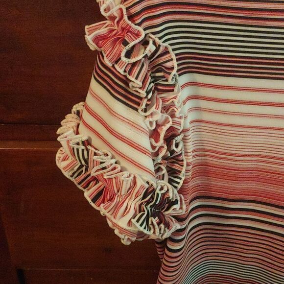 SALONI Dawn Red White Blue Ruffled sleeve shirt. Size XS . Striped, Patriotic - Picture 4 of 6